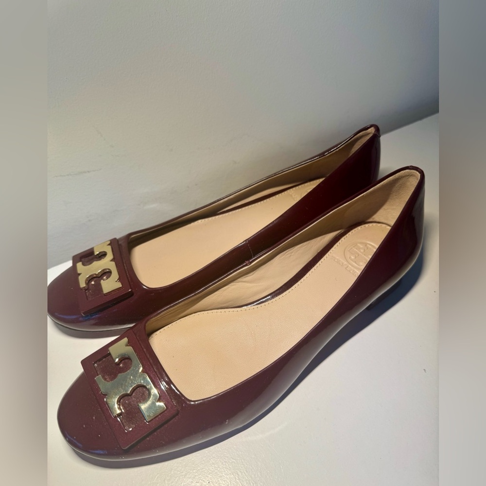 Tory Burch Maroon Flats with Gold Accents